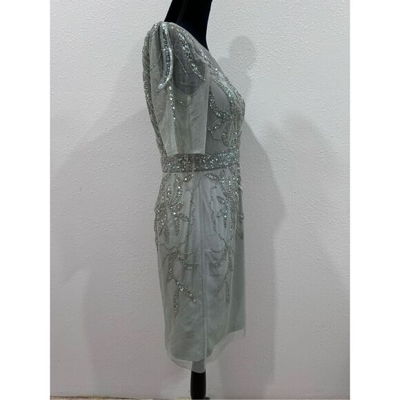 Papell Studio Beaded Cocktail Dress In Sage Green With Sequin Details size4 - Picture 4 of 9